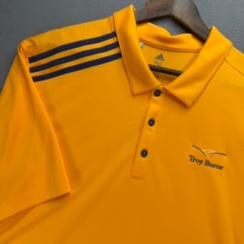 Adidas Polo Mens 2XL Yellow Troy Burne Golf Performance Short Sleeve Striped